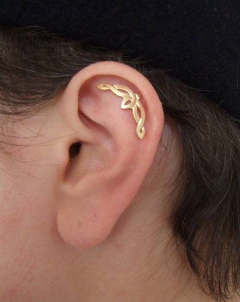 Gold Plated Silver Celtic Cartilage Earring - cartilage stud earring , celtic ear piercing , ear cuff , celtic jewelry , lord of the rings