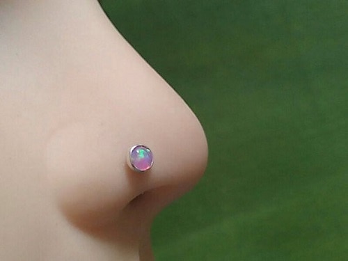 Silver Pink Opal Helix Piercing Stud