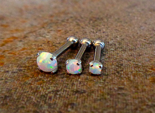 Surgical Steel White Fire Opal Triple Helix Cartilage Earring