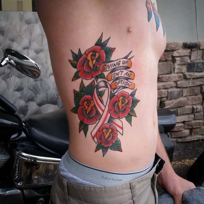 rose and ribbon tattoo on rib. cancer-ribbon-tattoo (2). 