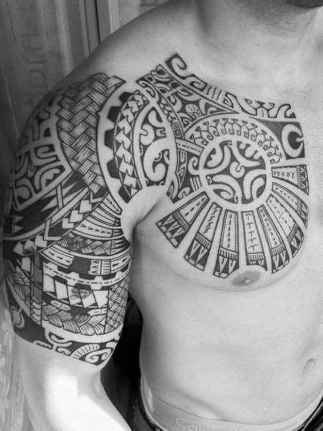 chest-sleeve-tribal tattoo