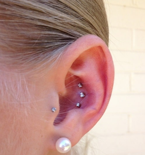 Triple Conch Piercing with Pearl Lobe