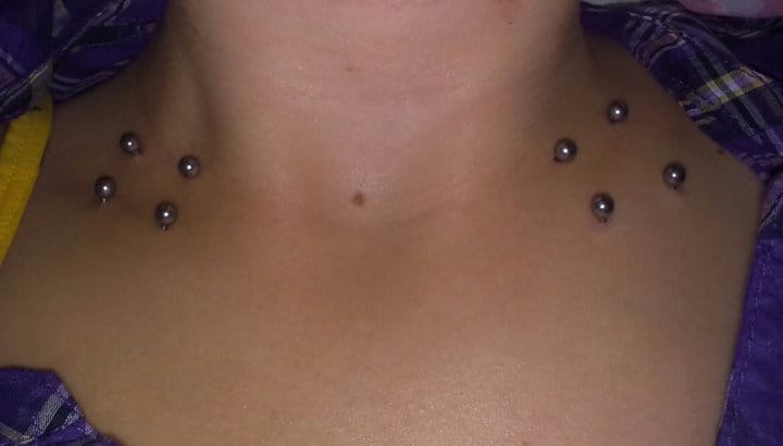 Double Silver Barbells Collar Bone Piercing For Young Girls