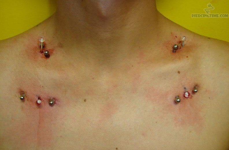 Fresh Pierced Collar Bone Piercing With Silver Studs