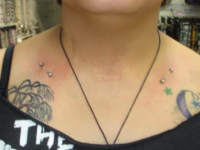 Silver Barbells Collar Bone Piercing Picture For Girls
