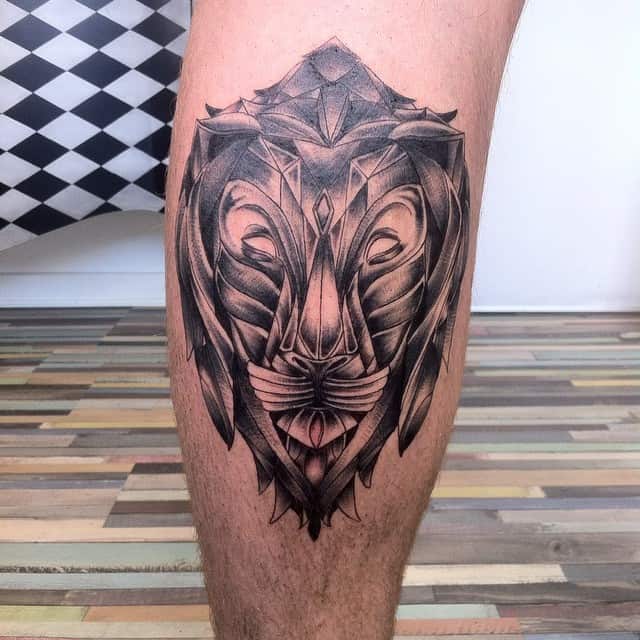 This was a super fun calf piece and a good start to a leg sleeve     liontattoo blackandgreytattoo calftattoo chicagotattooartist  Instagram