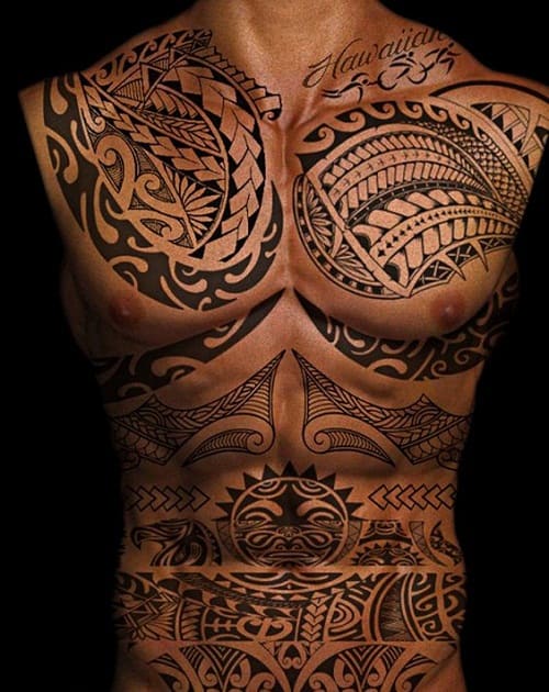Chest And Abdomen Polynesian Tattoo For Men