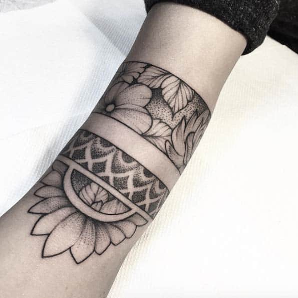 Dotwork floral armbands by Lawrence Edwards