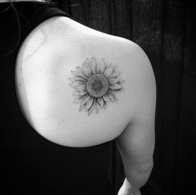 Dotwork Sunflower Tattoo by Ariel Nirakara