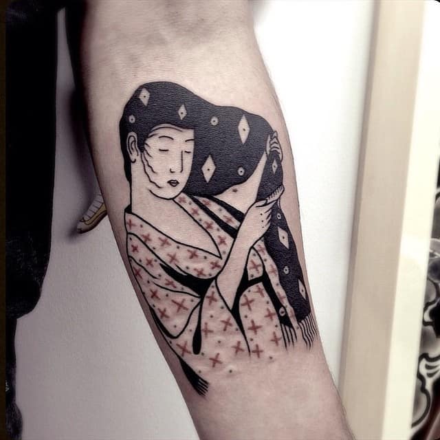 black and white geisha tattoo