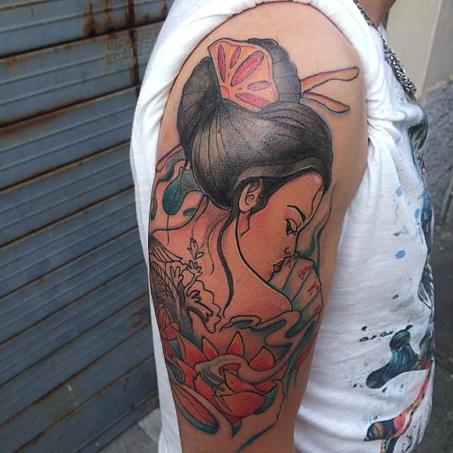 geisha on arm tattoo