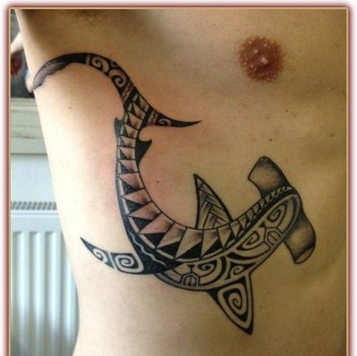 Manta Ray With Ocean And Shark Teeth Polynesian Tattoo