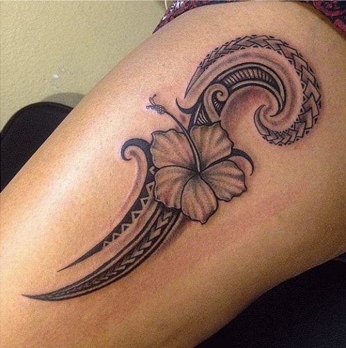 Polynesian With Flower Tattoo