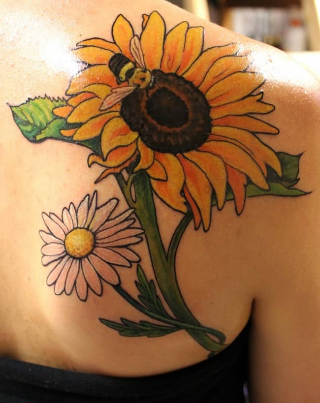 Sunflowers ferns and babysbreath by Bri Powers at Queen Bee tattoo in  Springfield OR  rtattoos