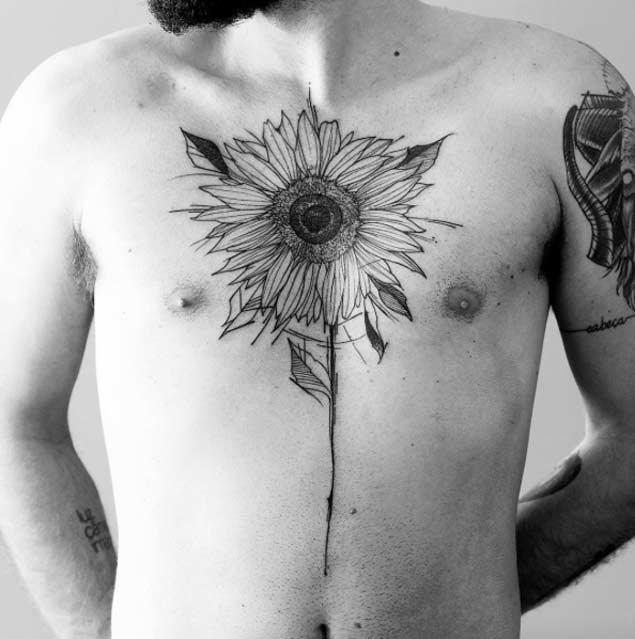 Sunflower Chest Tattoo by Freda Oliveira