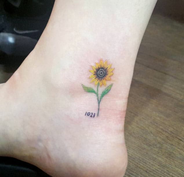 Sunflower Ankle Tattoo by Cheahwa