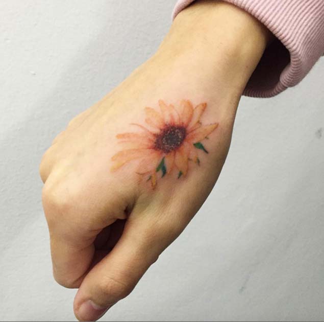 Sunflower Tattoo on Hand by Ilwol