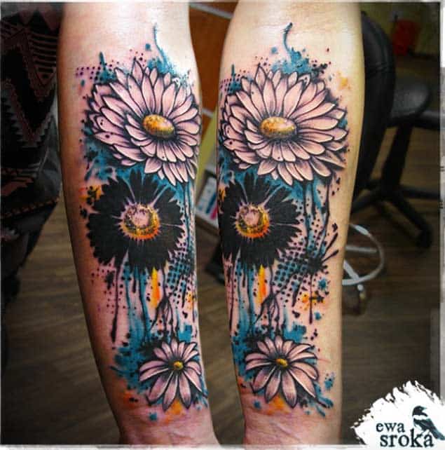 Watercolor Sunflower Tattoo by Ewa Sroka