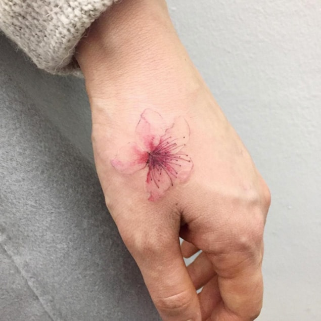 Light Cherry Blossom Tattoo on Hand