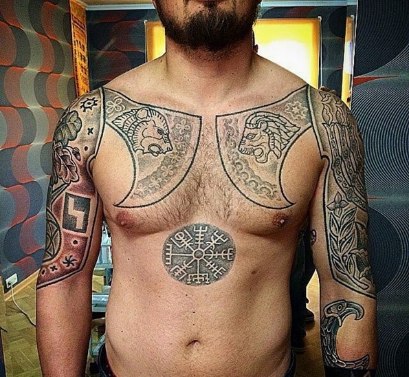 warrior tattoo on chest