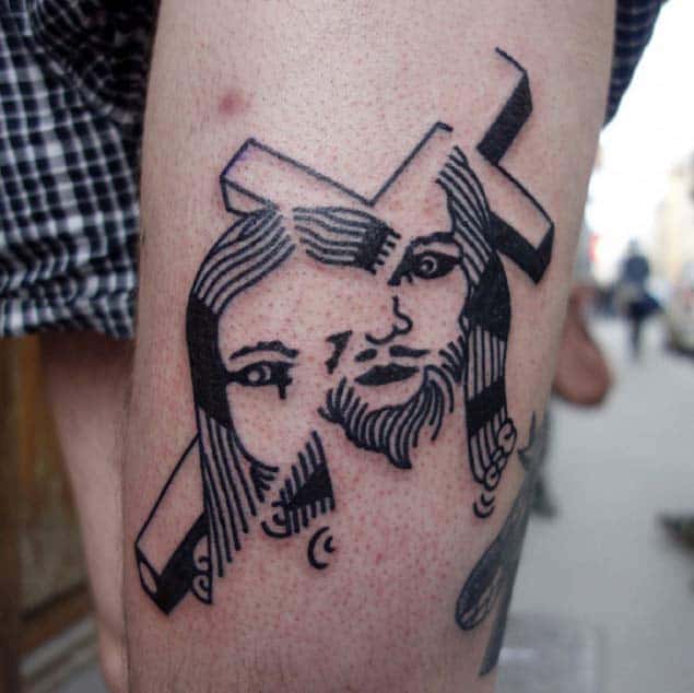 Jesus Christ in a crown crucified on the cross tattoo idea | TattoosAI