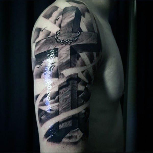creative-christian-tattoos-men-upper-arm-cross