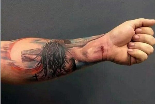 jesus-nailed-to-cross-christian-forearm-tattoo-for-men