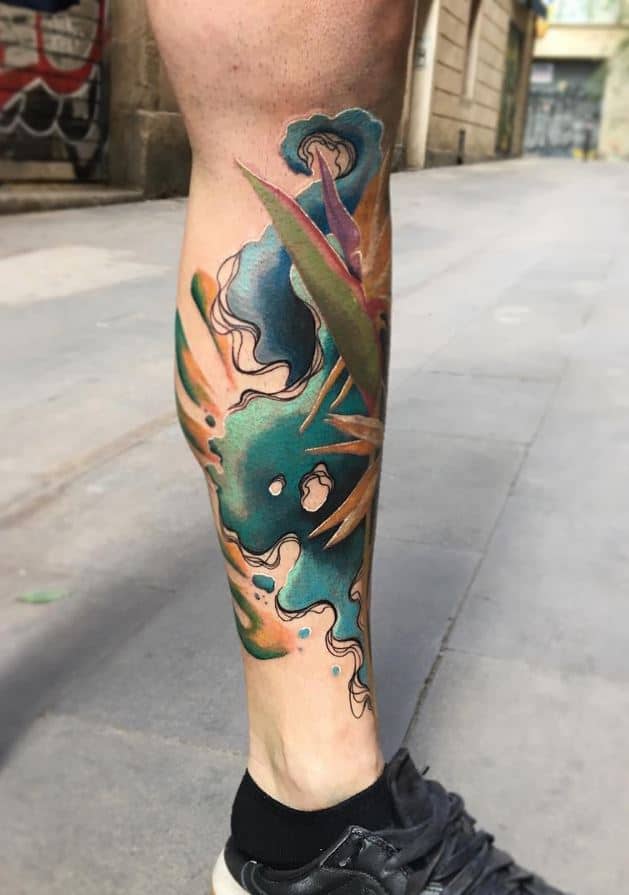abstract leg tattoo