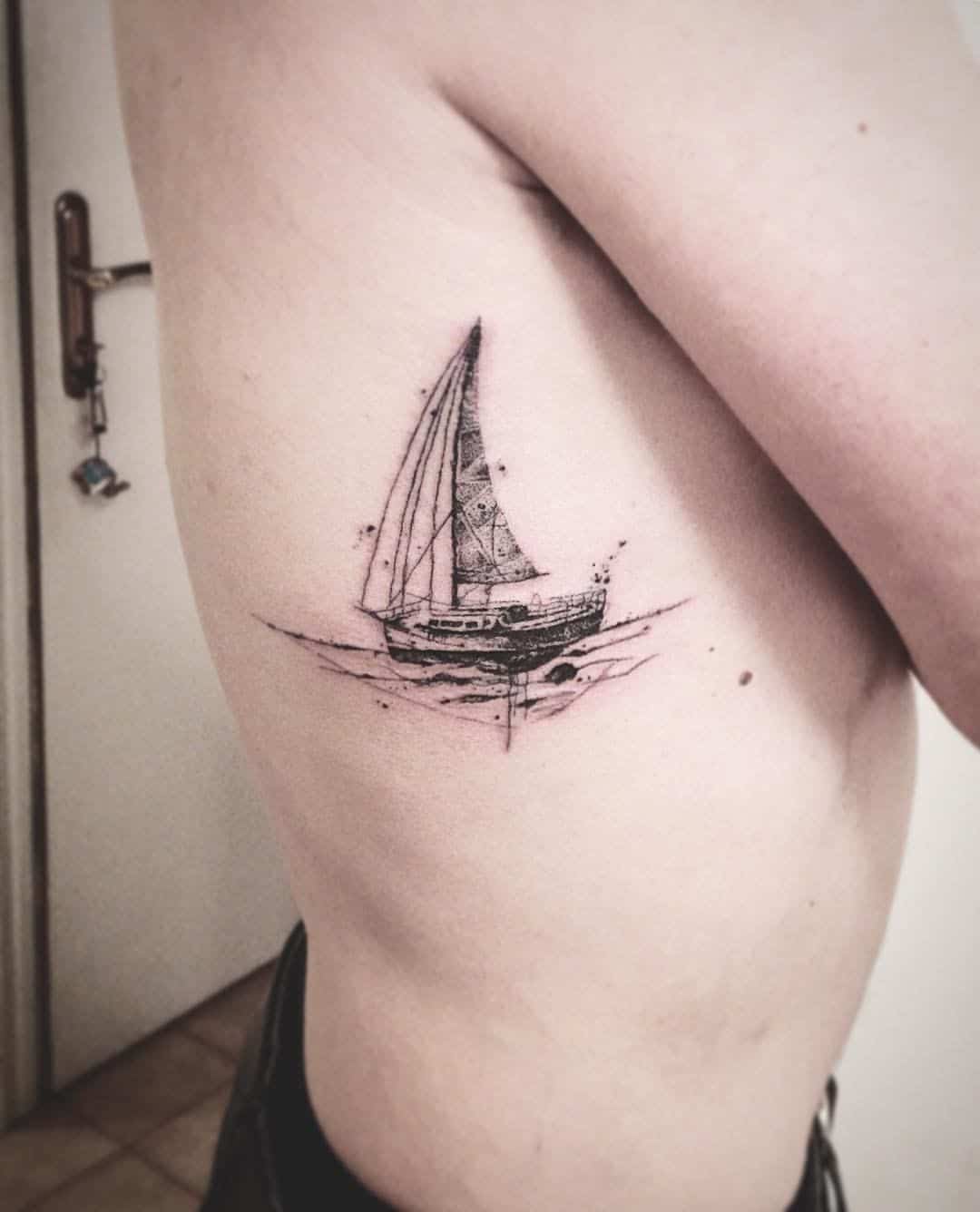 Singleline boat by Sara Kori - Tattoogrid.net