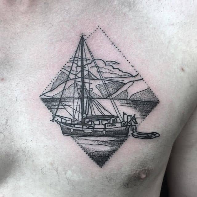 boat tattoo on chest