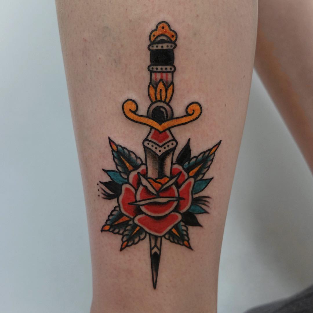 Knife Tattoos On Thigh