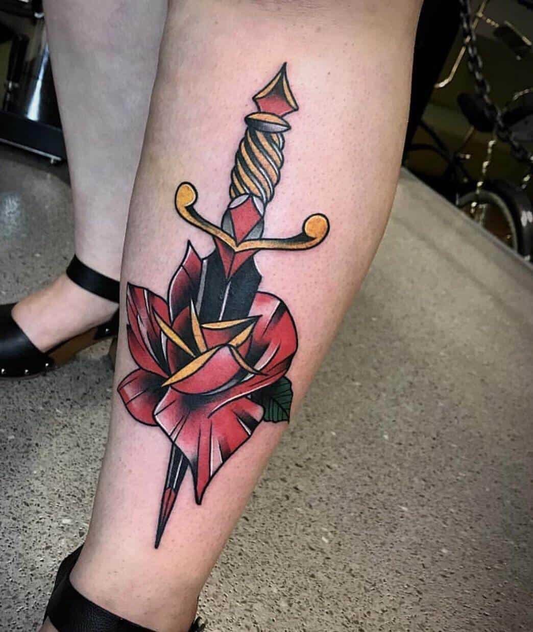 dagger leg tattoo