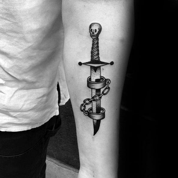 dagger tattoo on arm