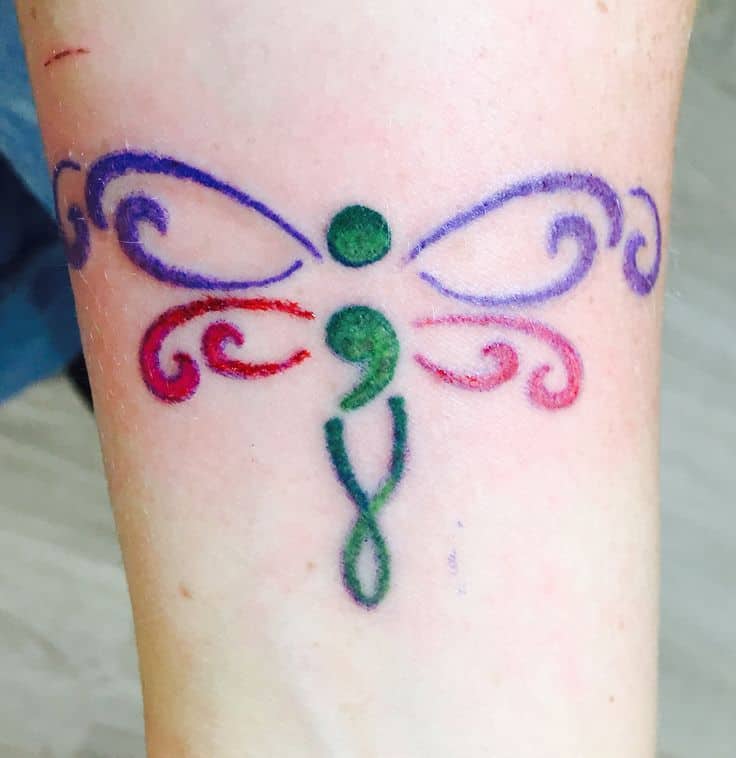 dragonfly semicolon tattoo