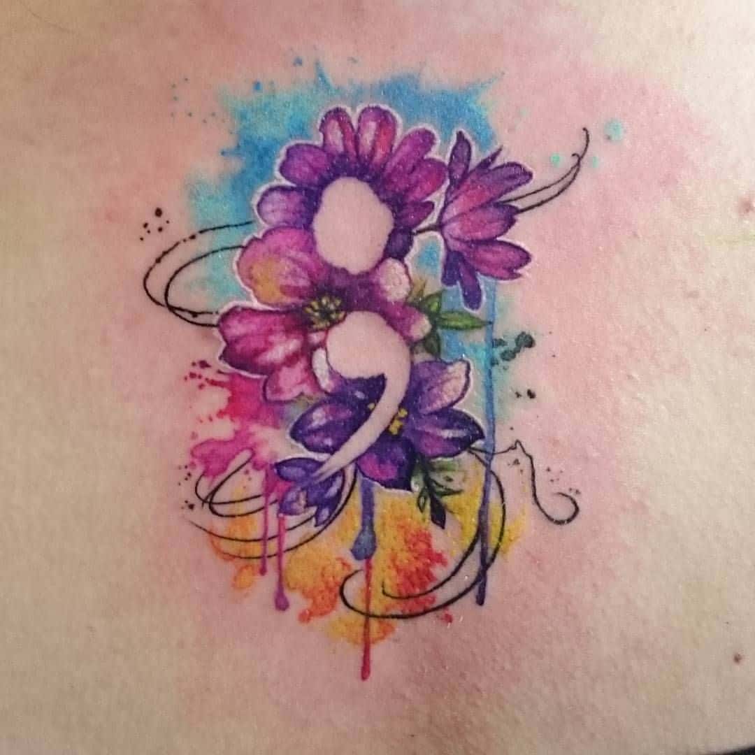 flower semicolon tattoo