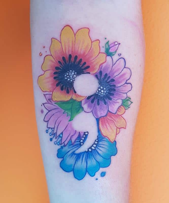 flower semicolon tattoo