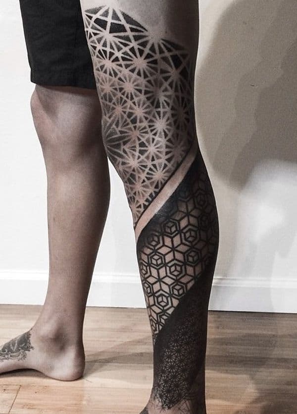geometric leg tattoo