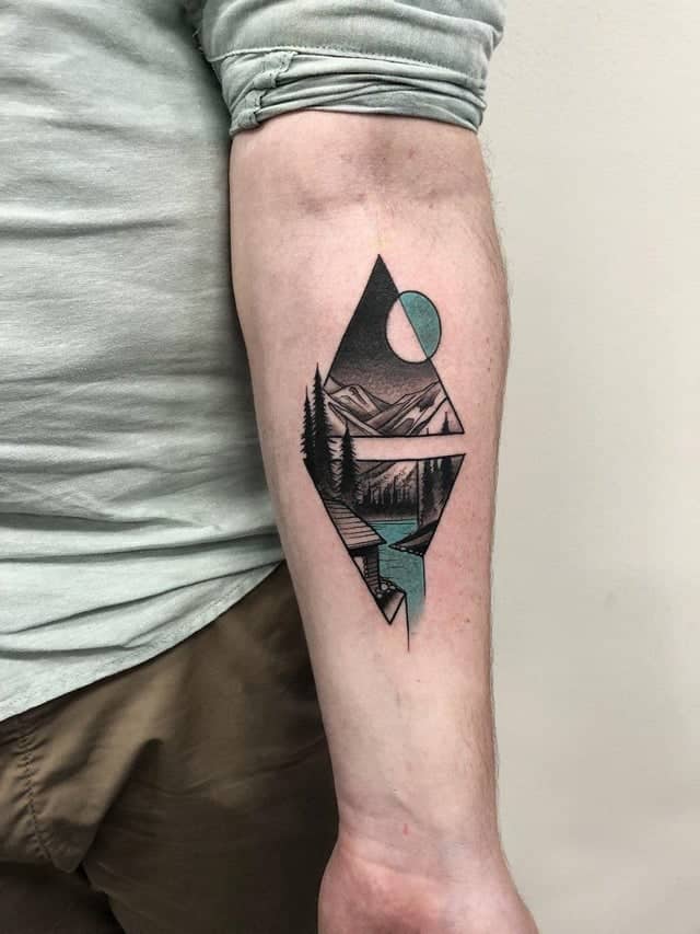 geometric mountain tattoo