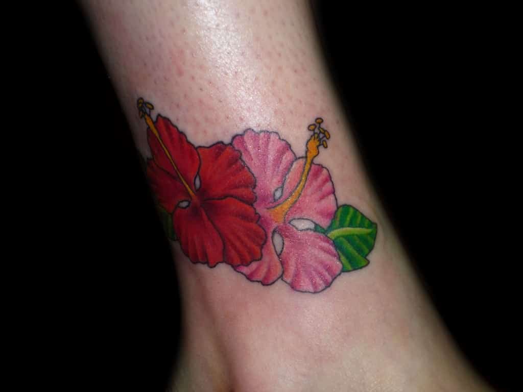 hibiscus ankle tattoo