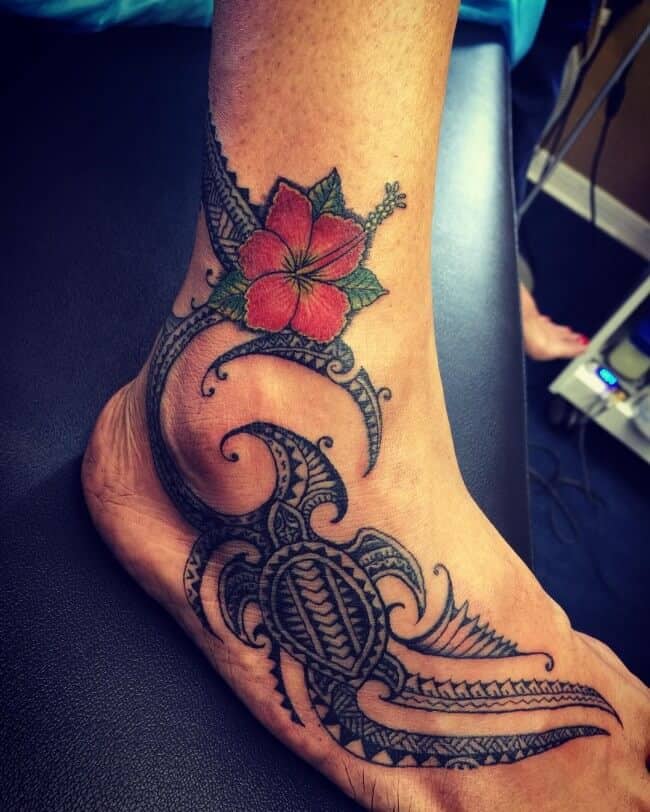 hibiscus ankle tattoo