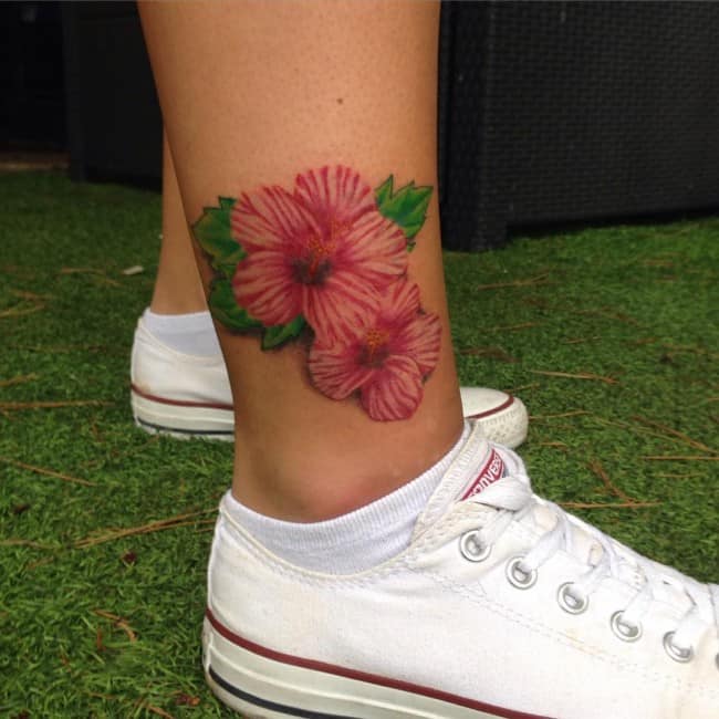 hibiscus ankle tattoo