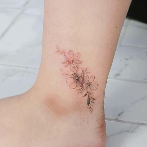 hibiscus ankle tattoo
