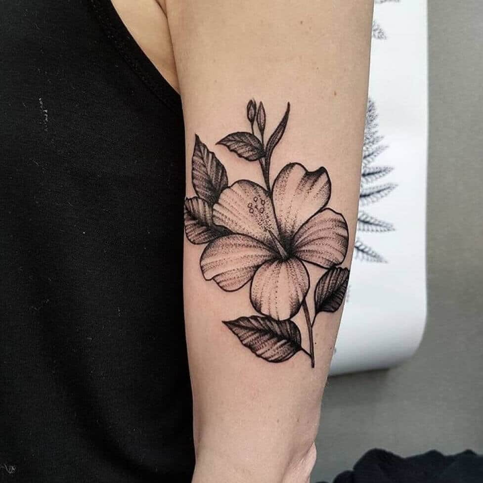 hibiscus arm tattoo