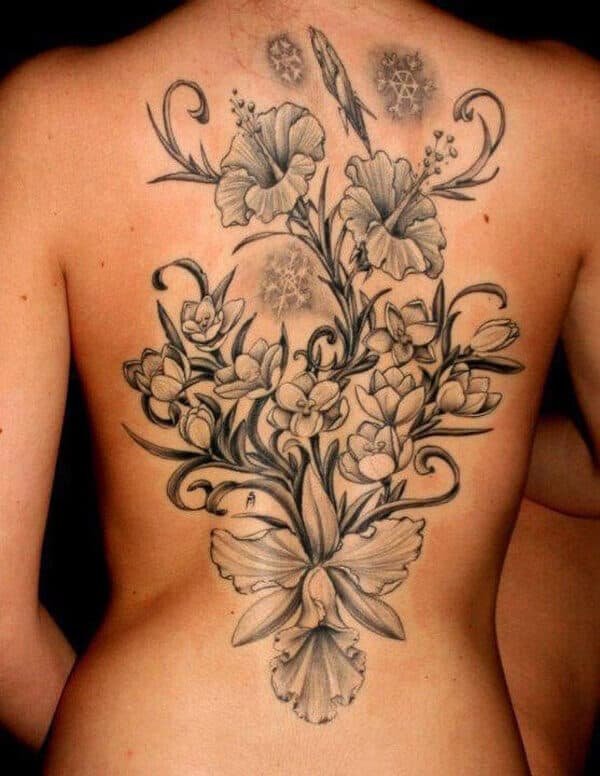 hibiscus back tattoo