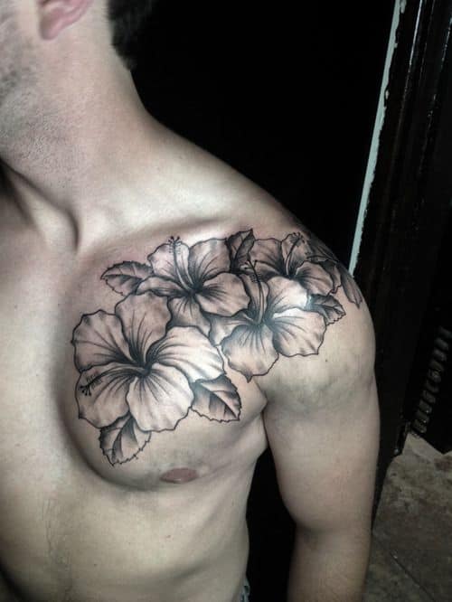 hibiscus chest tattoo