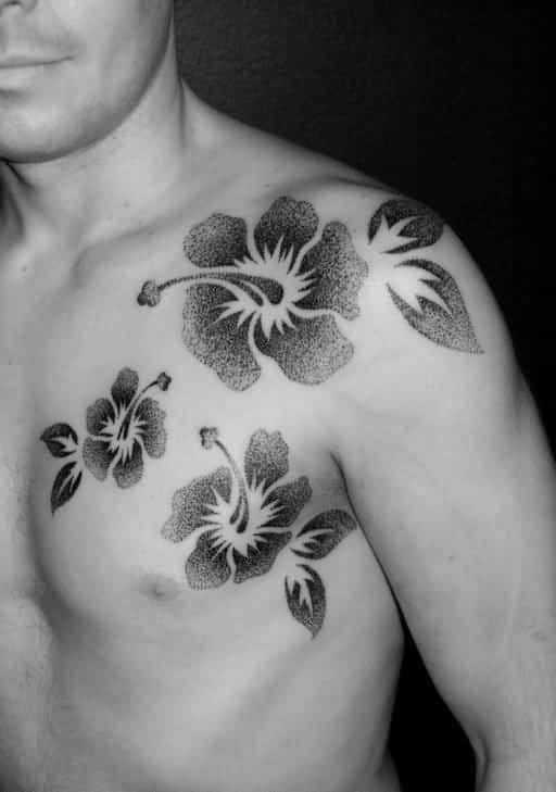 hibiscus chest tattoo