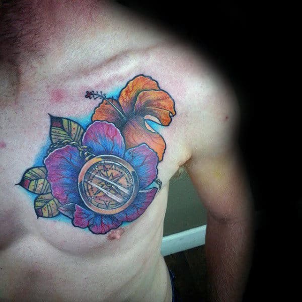 hibiscus chest tattoo