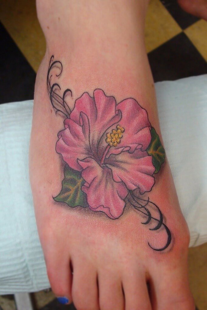 hibiscus foot tattoo