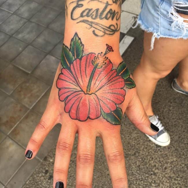 hibiscus hand tattoo