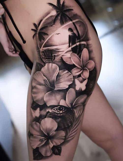 hibiscus hip tattoo